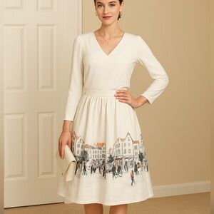 Elegant White Skirt with Cityscape Design